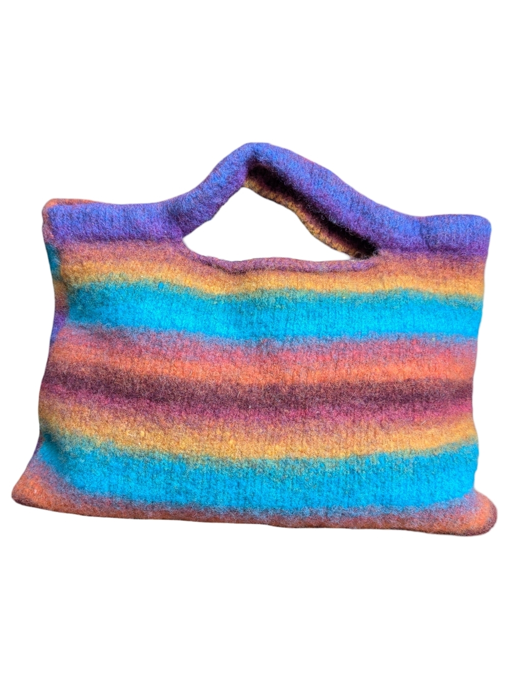 Handmade Felted Wool Bag Colorful Striped Tote Purse Artsy Boho Open Top